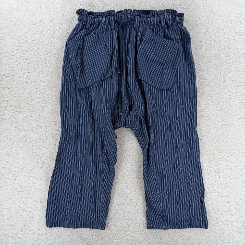 Free People Pants Womens Small Blue Stripe Cotton Harem Elastic Waist BOHO